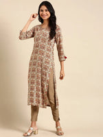 Women's Cream Printed Straight Kurta-AT-A-569-Cream