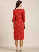 Women Red Printed Straight Kurta-AT-A901-K-Red