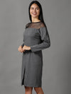 Women's Grey Solid Bodycon Dress-DQ-17-174-F-Grey