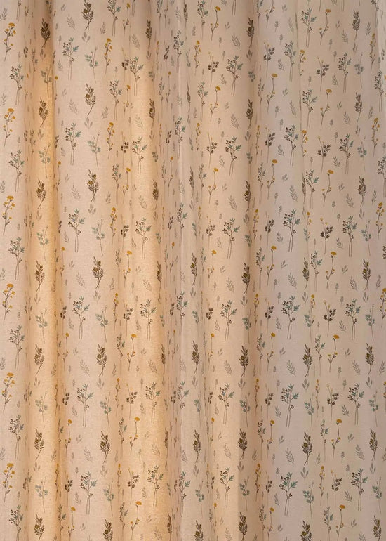 Blooming Meadows 100% cotton floral curtain for living room - Room darkening - Beige - Pack of 1-230421006