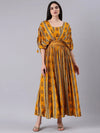 Women Mustard Printed Fit and Flare Dress-FS-3051-Mustard