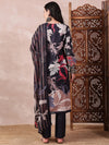 Ahika Women Black Silk Blend Floral Printed Straight Kurta Trouser With Dupatta-PKSKD2543BLK