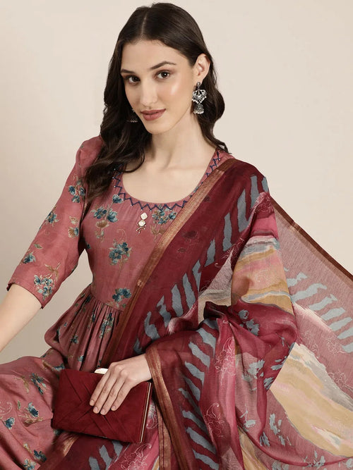 Women Mauve Floral Kurta Set-SKC-1235-Mauve