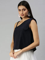 Women Navy Blue Solid Boxy Top-AE-10193-Navyblue