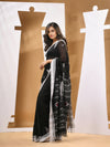 Black Cotton Handwoven Soft Saree With Texture Motifs-MA53CT041490073