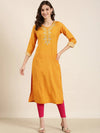 Women Mustard Printed Straight Kurta-AT-A830-K-Mustard