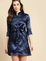 Front knot shirt dress in Navy