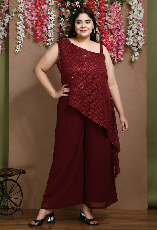 Plus Size Asymmetrical Maroon Co-Ord Set