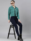 Women Turquoise Blue Solid Denim Jacket-GZ-5598-Turquoiseblue