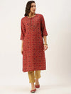 Women's Red Printed Straight Kurtas-HO-1431-Maroon