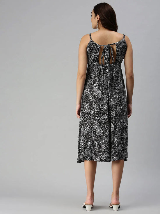 Women Black Printed A-Line Dress-AE-9920-Blackwhite