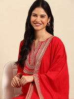 Women's Red Solid Kurta Set-RF-1870-Red