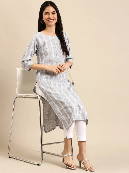 Women's Grey Solid Straight Kurta-SKC-789-Grey