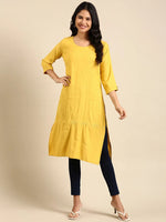 Women's Yellow Printed Straight Kurta-DF-1501-Yellow