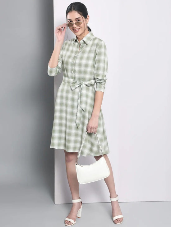 Green Checkered Flare Dress