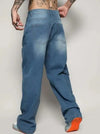 Men Smart Wide Leg Mildly Distressed Light Fade Stretchable Jeans