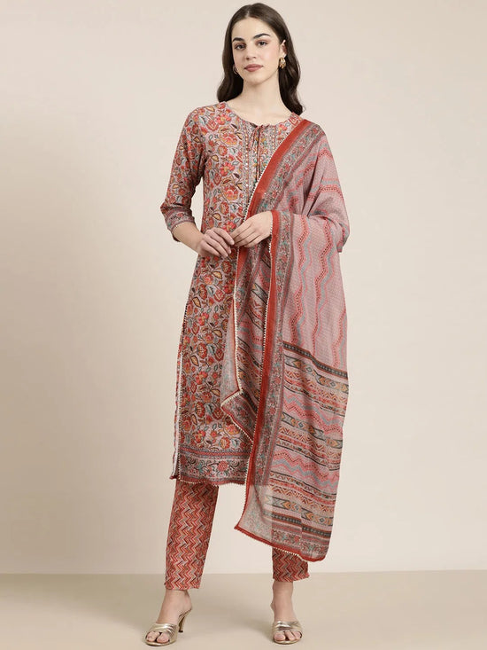 Women Rust Floral Kurta Set-TF-DG-233-Rust