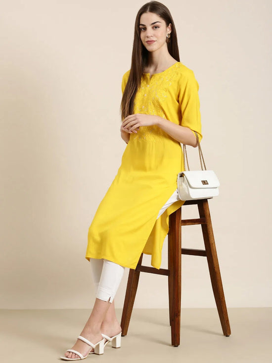 Women Yellow Solid Straight Kurta-NJ-3709228-Yellow