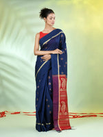 Navy Blue Cotton Saree With Ethnic Motifs-MA66BCT431080054