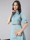 Women Teal Solid Shirt Dress-DF-4773-Teal