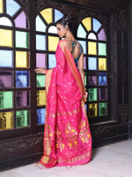 Hot Pink Cotton Saree With Zari Borders-MA64BCT401190039