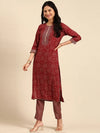 Women's Maroon Printed Kurta Set-BCSK-1366-Maroon