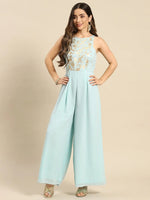 In cut pleated jumpsuit in Powder Blue