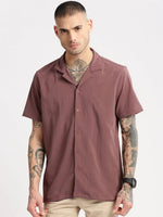 Men Cuban Collar Solid Lavender Casual Shirt-FELCO-2210-Lavender