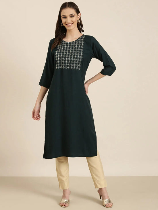 Women Teal Solid Straight Kurta-RA-070-Teal