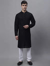 Men's Black Embroiderd Kurta Pajama-JOKP-640Black