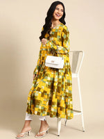 Women's Yellow Printed Anarkali Kurta-ON-608-Yellow