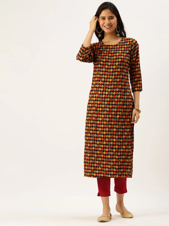 Women's Black Printed Straight Kurtas-GW-2439-Black