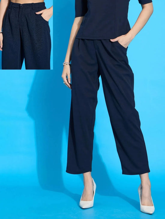 Women Navy Knit Tapered Pants