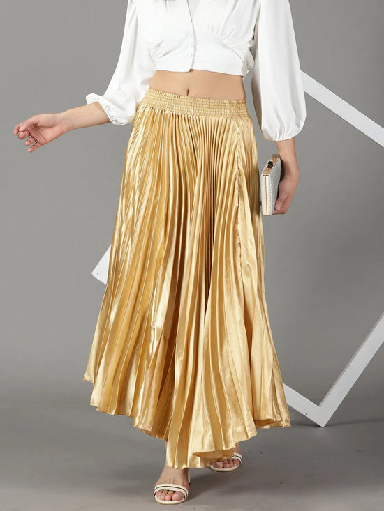 Women's Gold Solid Flared Skirt-AE-10347-Gold