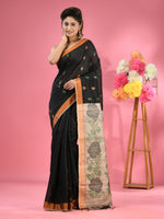 Black Cotton Blend Handwoven Saree With Jute Weaving Pallu-MA51BCT431930032