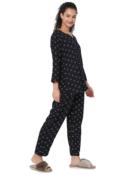 Smarty Pants Women's Cotton Navy Blue Polka Dot Print Night Suit