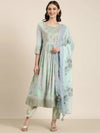 Women Turquoise Blue Floral Kurta Set-GW-3639-Turquoiseblue