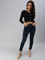 Women's Navy Blue Solid Denim Slim Jeans-GZ-5158-Navyblue