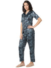 Smarty Pants Women's Silk Satin Chocolate Grey Color Palm Tree Printed Night Suit