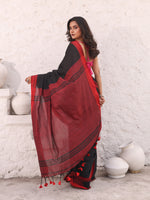 Black Pure Cotton Saree With Temple Border-MA54CT33440070