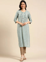 Women's Teal Printed Straight Kurta-GW-2960-Teal