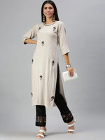 Women's Grey Striped Kurta Sets-PLS001-Grey