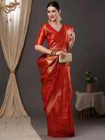 Saree Mall Women's  Blend Red Woven Design Designer Saree With Blouse Piece-15ALEKHA1501