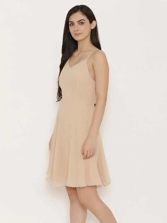 Back knot short skater Dress in Skin Color