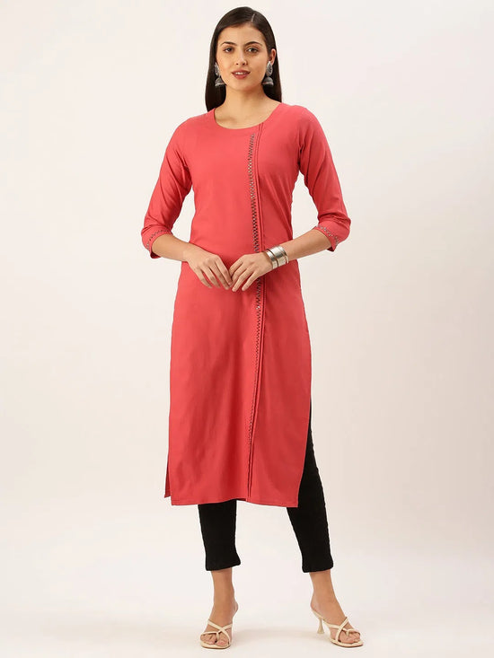 Women's Red Solid Straight Kurta-SKC-3128-Red