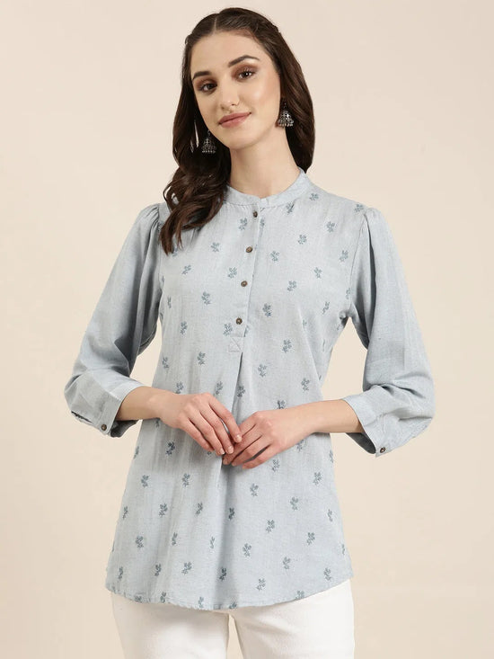 Women Blue Floral Straight Kurti-NJ-3642299-Blue