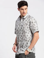 Men Spread Collar Floral Grey Casual Shirt-NAHAR-2165-Grey