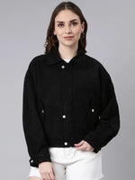 Women Solid Black Oversized Drop Shoulder Tailored Jacket-3367-Black