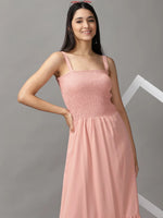 Women's Peach Solid Fit and Flare Dress-AE-15672-Peach