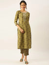 Women's Green Printed Kurta Sets-AT-A348-KP-Olive